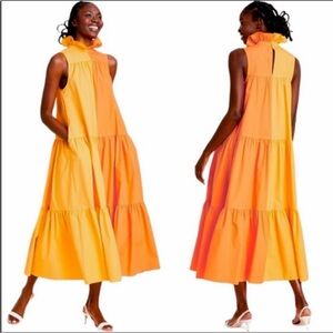Christopher John Rogers Ruffle Two Tone Tiered Maxi Dress Orange Sz XL